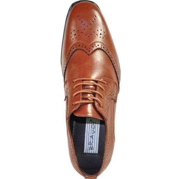 BRAVO Men Dress Shoe KING-2 Wingtip Oxford Shoe Brown - Wide 
