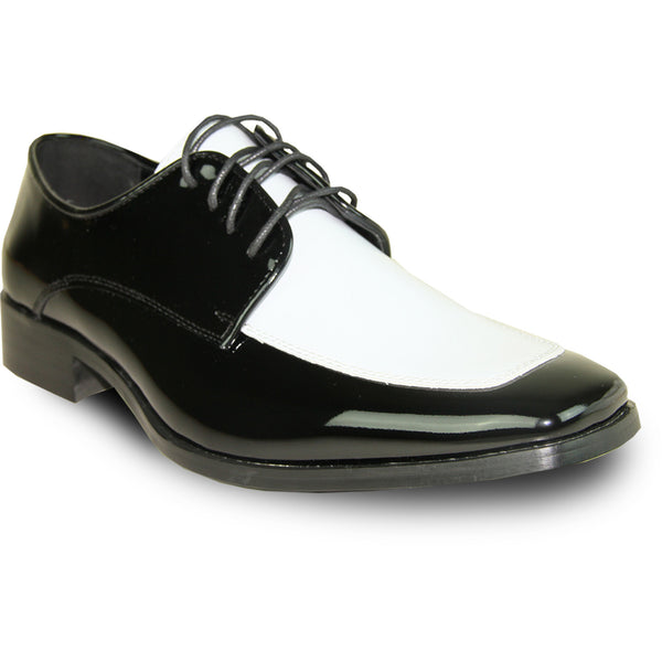 VANGELO Men Dress Shoe TUX-3 Oxford Formal Tuxedo for Prom & Wedding Shoe Black/White Patent Two Tone - Wide Width Available